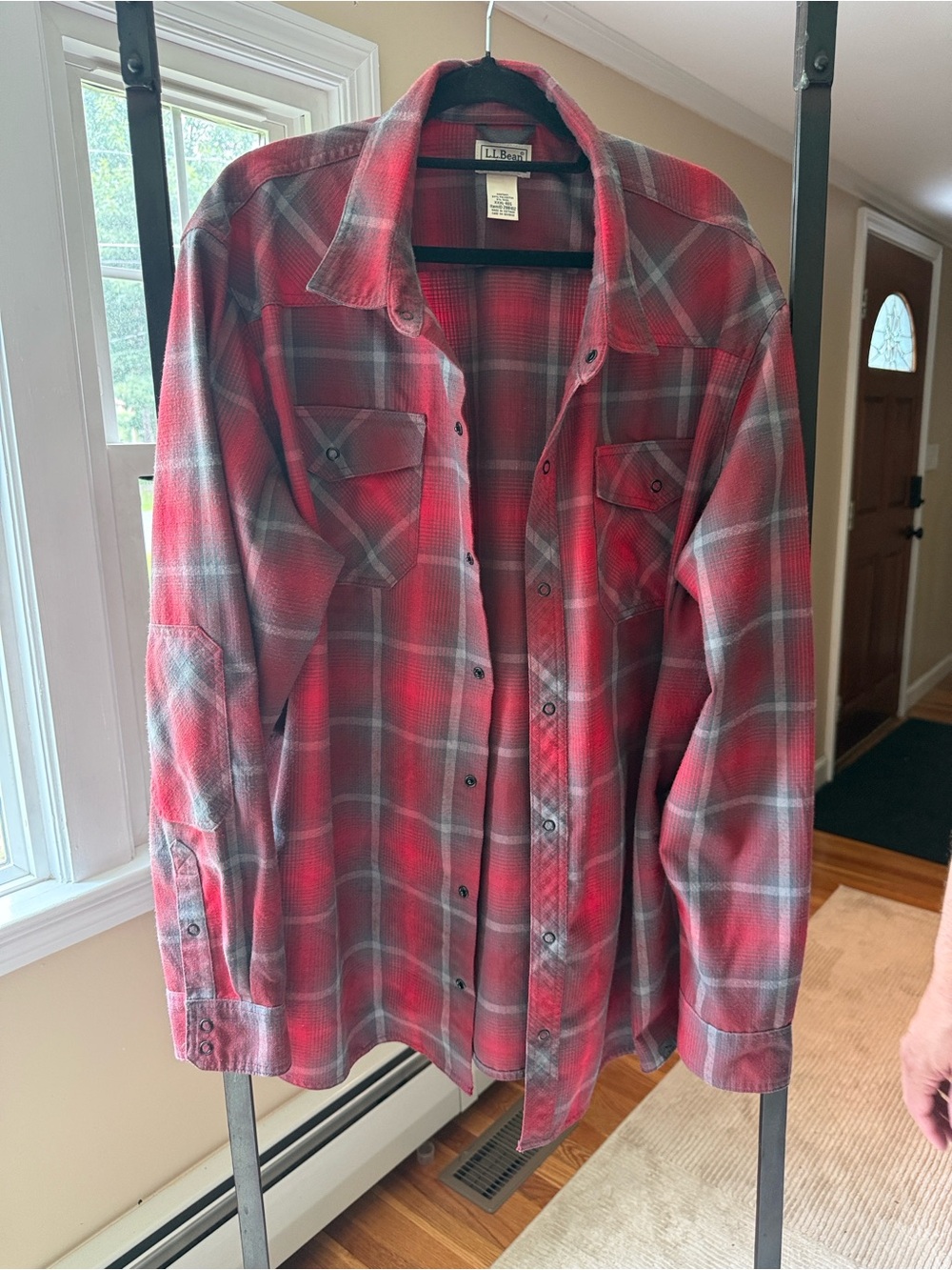 L.L. Bean Red and Gray Plaid Button-Down Shirt